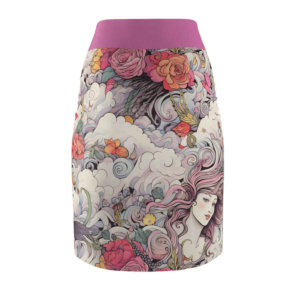 Floral Dreamscape Pencil Skirt — Romantic Art Nouveau Print