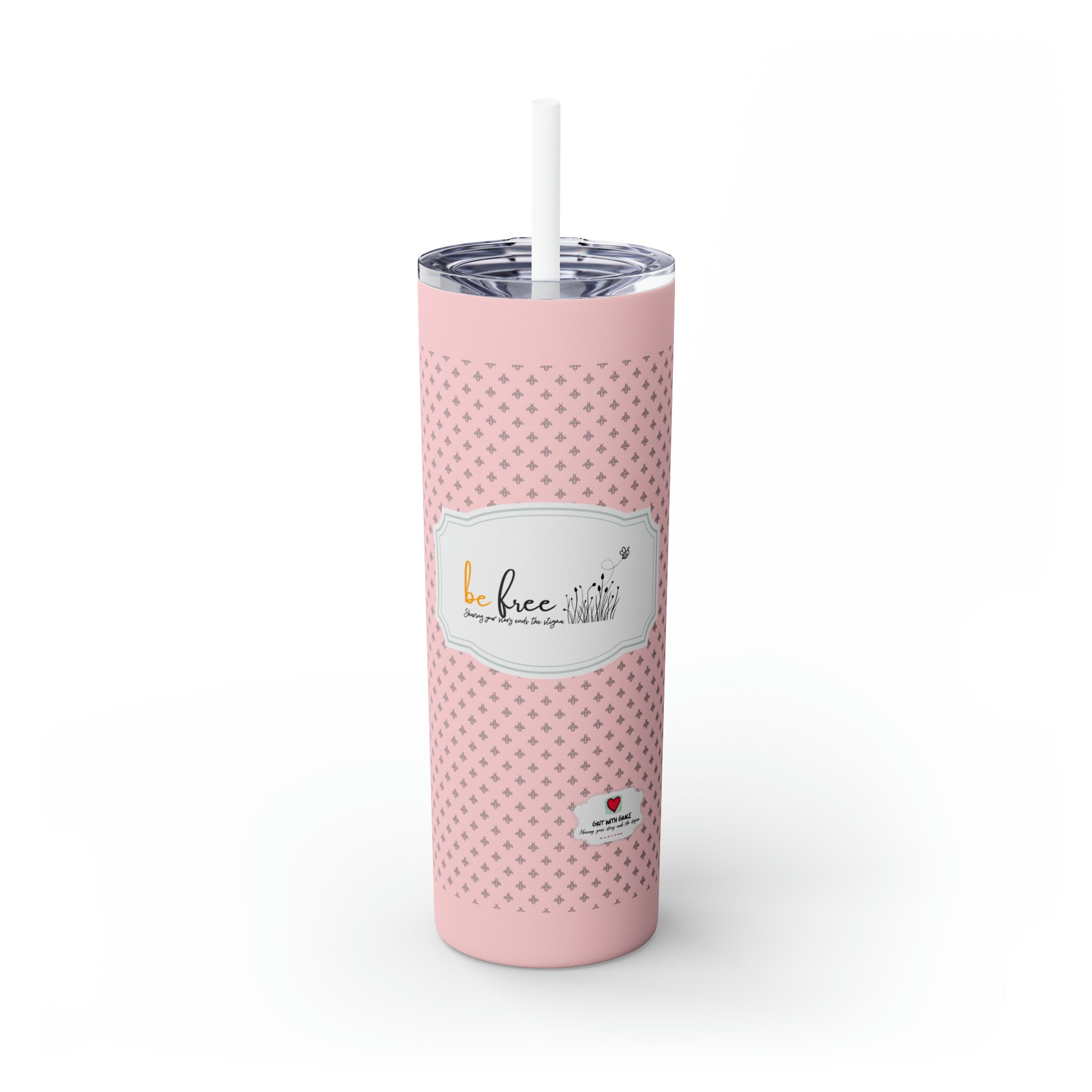 Be Free Inspirational Pink Skinny Tumbler - 20oz Bee Happy Series