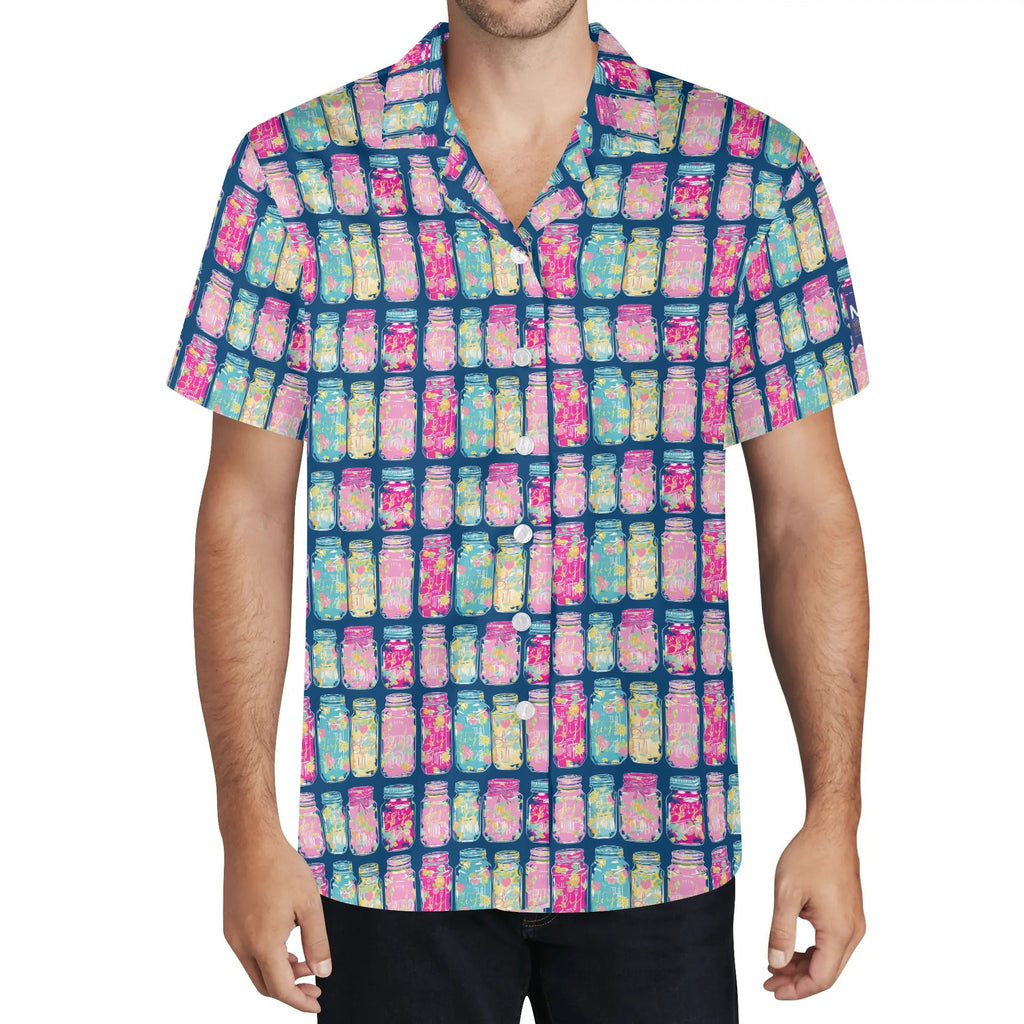 Cool Dad Collection: Men’s Mason Jars Short Sleeve Button Down Shirt with Cuban Collar