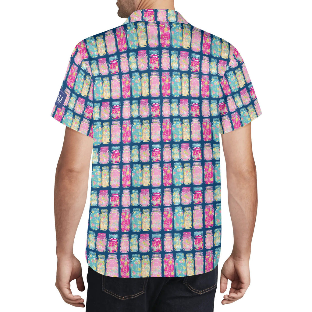 Cool Dad Collection: Men’s Mason Jars Short Sleeve Button Down Shirt with Cuban Collar