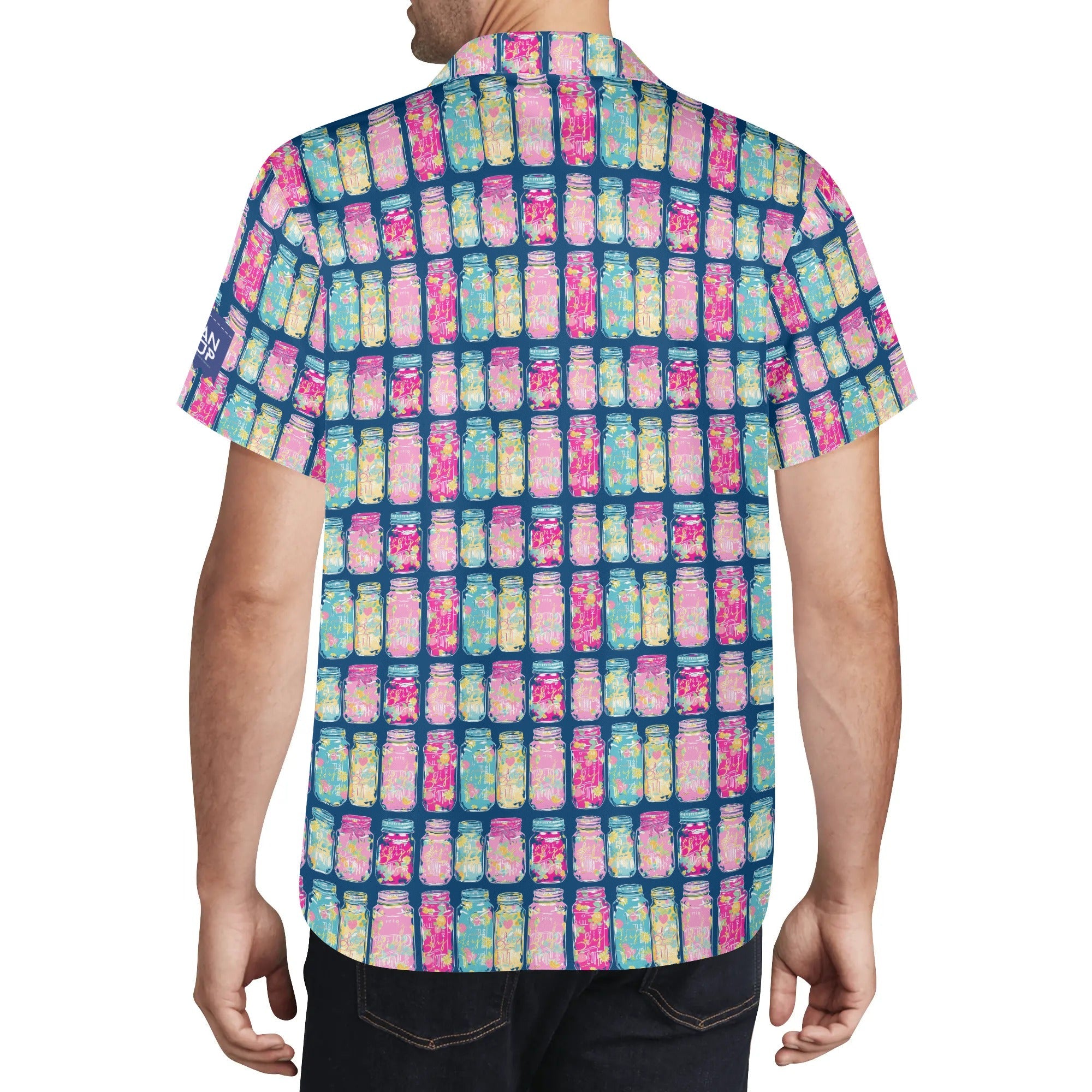 Cool Dad Collection: Men’s Mason Jars Short Sleeve Button Down Shirt with Cuban Collar