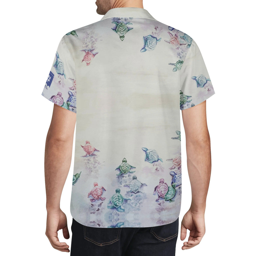 Cool Dad Collection: Men’s Sea Turtles Short Sleeve Button Down Shirt with Cuban Collar