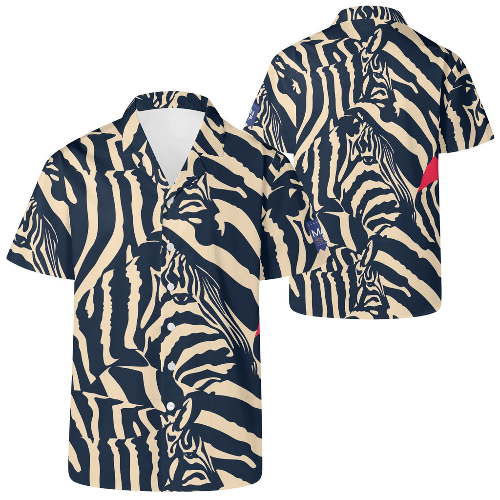 Cool Dad Collection: Men’s Zebra Short Sleeve Button Down Shirt with Cuban Collar