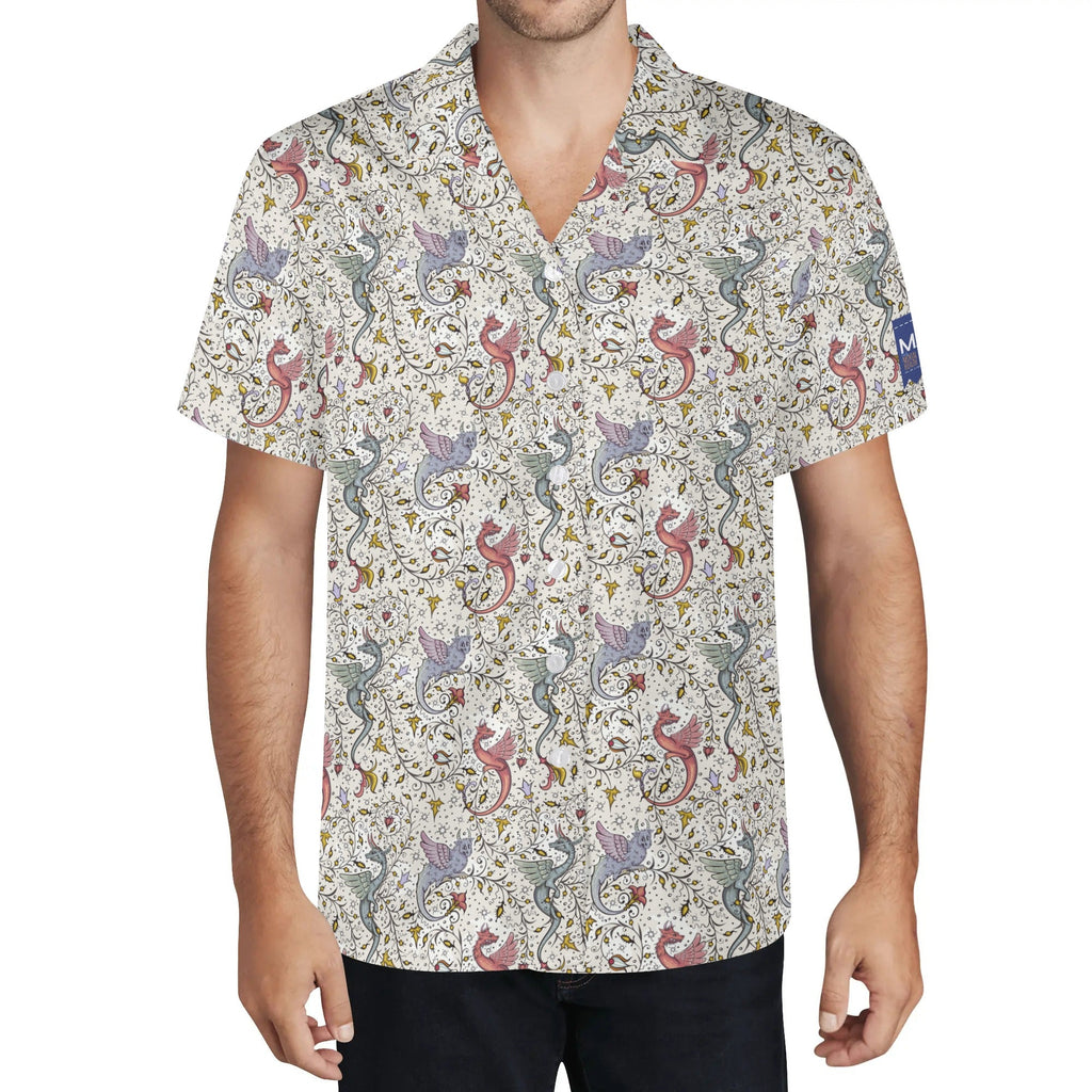 Cool Dad Collection: Men’s Multicolor Phoenix Short Sleeve Button Down Shirt with Cuban Collar