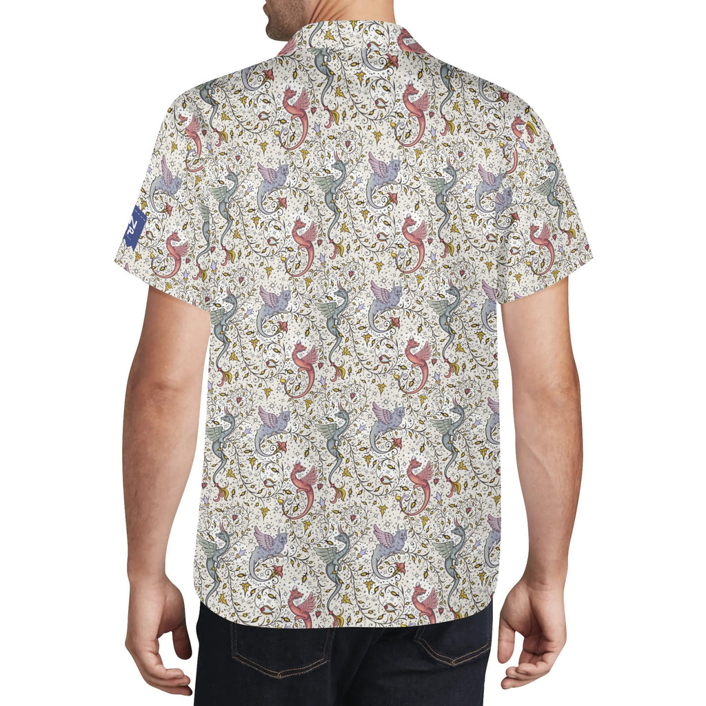 Cool Dad Collection: Men’s Multicolor Phoenix Short Sleeve Button Down Shirt with Cuban Collar