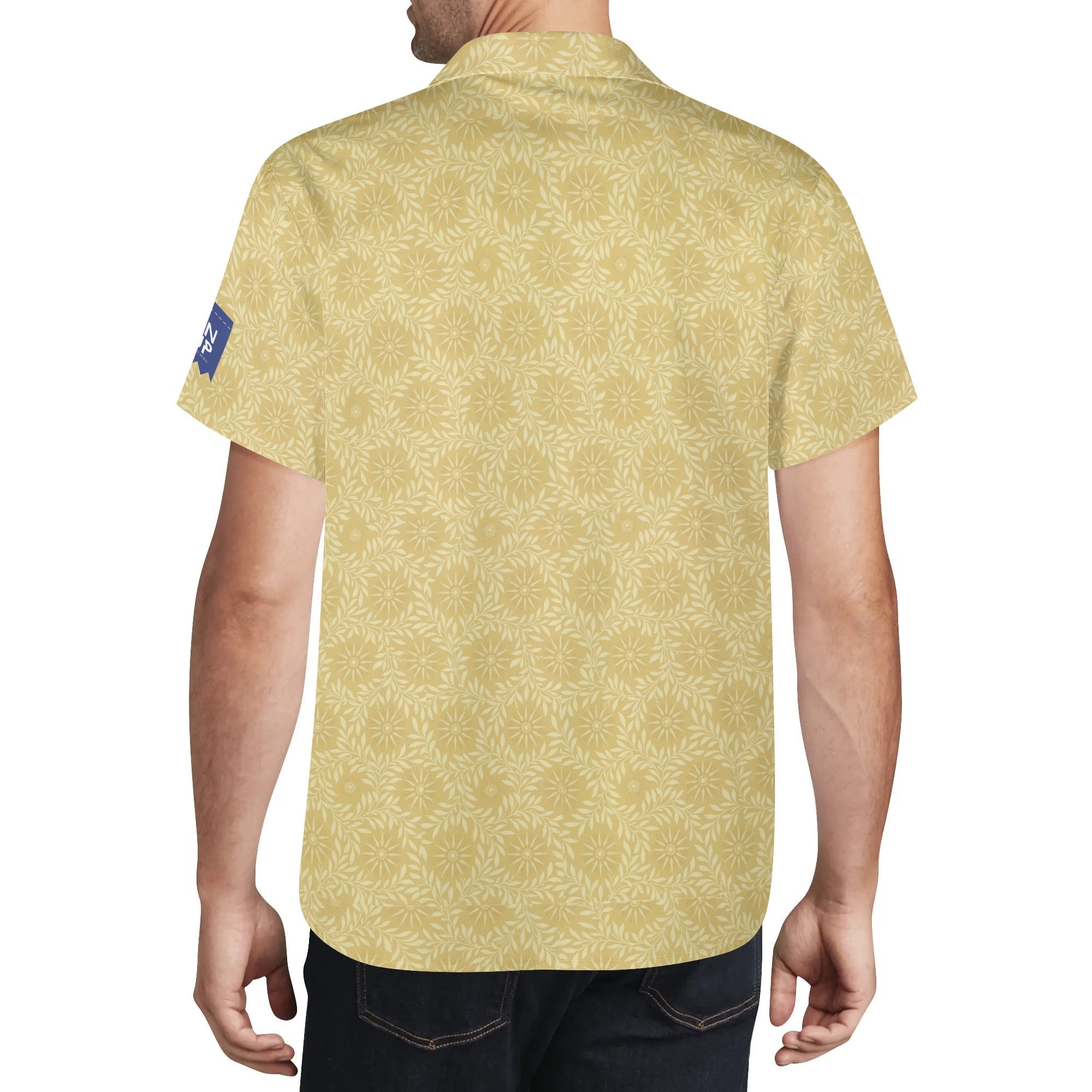 Cool Dad Collection: Men’s Floral Sun Patterned Short Sleeve Button Down Shirt with Cuban Collar
