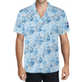 Cool Dad Collection: Men’s Blue Waves 2 Short Sleeve Button Down Shirt with Cuban Collar