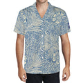 Cool Dad Collection: Men’s Blue Floral Short Sleeve Button Down Shirt with Cuban Collar