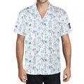 Cool Dad Collection: Men’s Blue and White Surfer Short Sleeve Button Down Shirt with Cuban Collar