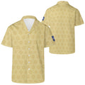 Cool Dad Collection: Men’s Light Yellow Clocks Short Sleeve Button Down Shirt with Cuban Collar