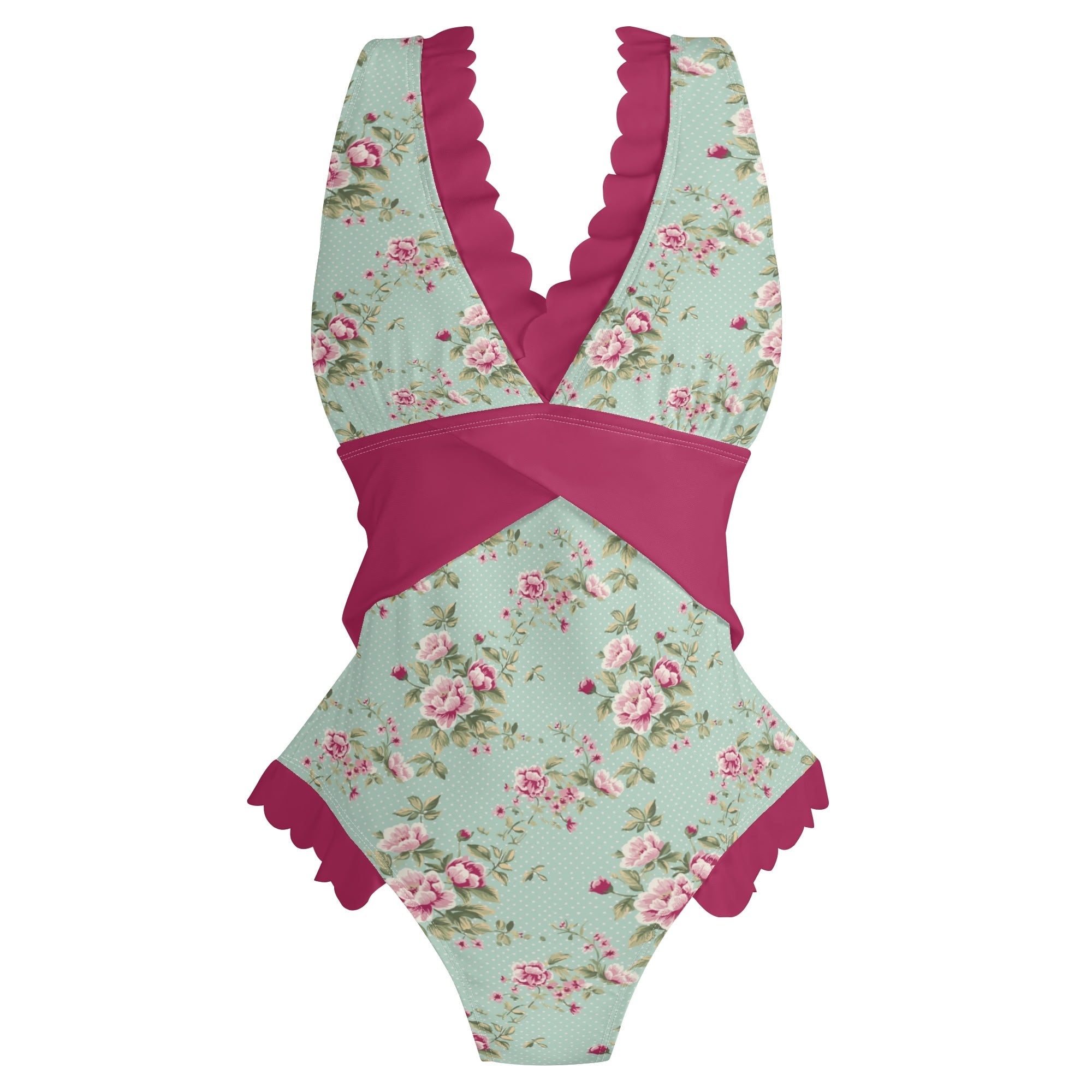 Chic Ruffle Trim Cross-Front One Piece Swimsuit for Women