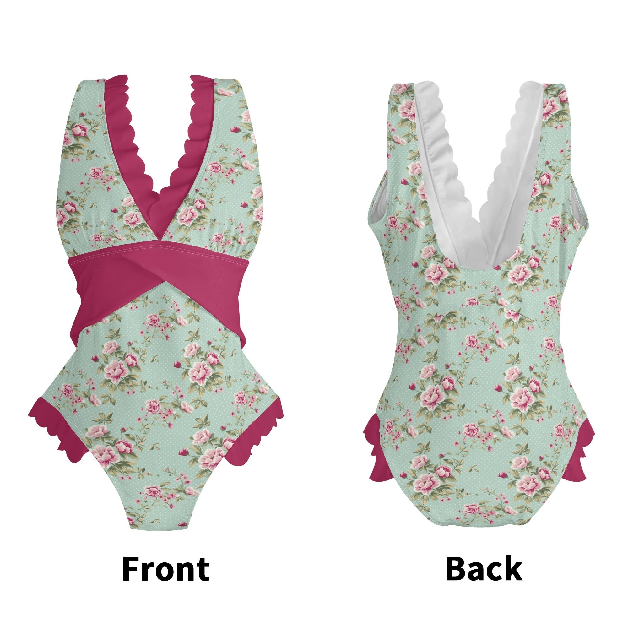 Chic Ruffle Trim Cross-Front One Piece Swimsuit for Women