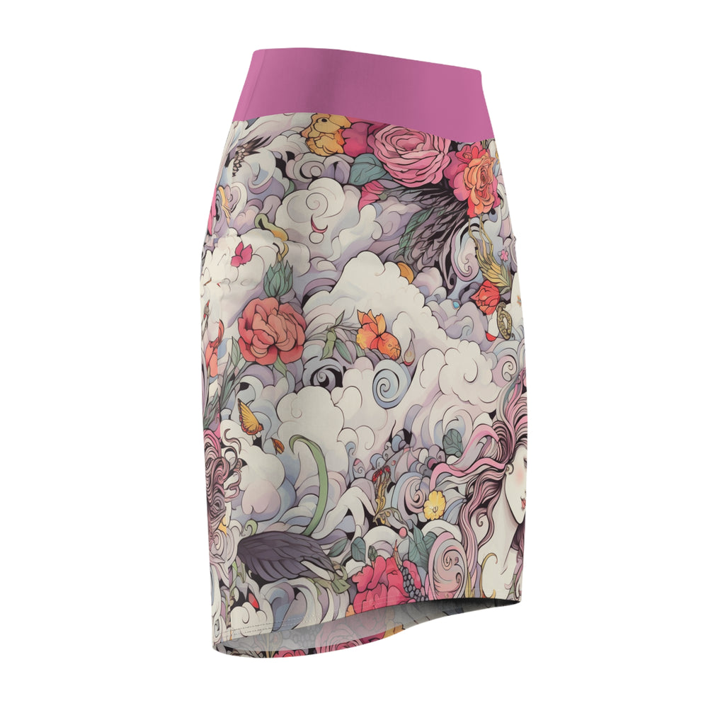 Floral Dreamscape Pencil Skirt — Romantic Art Nouveau Print