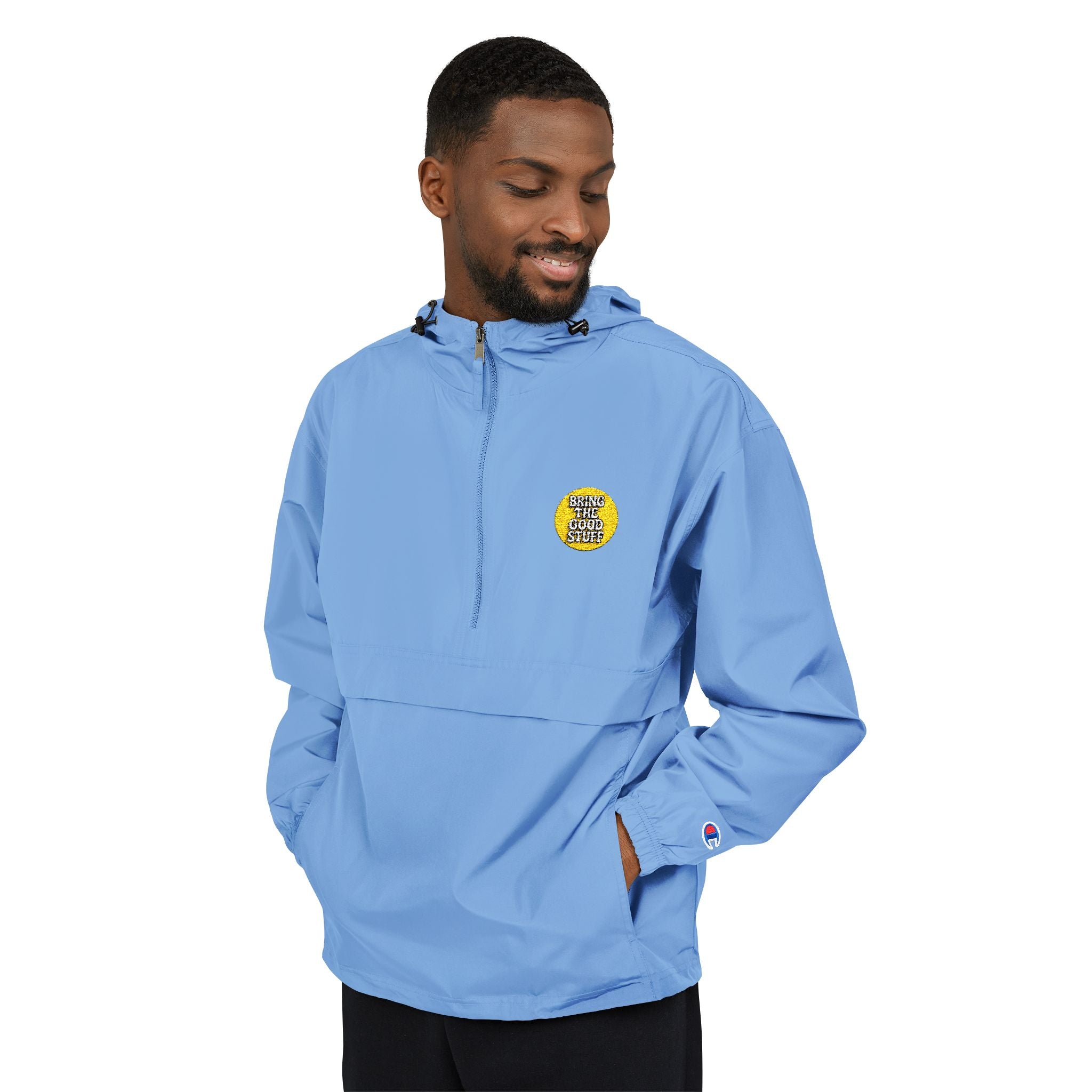 Bring The Good Stuff Light Blue Packable Anorak