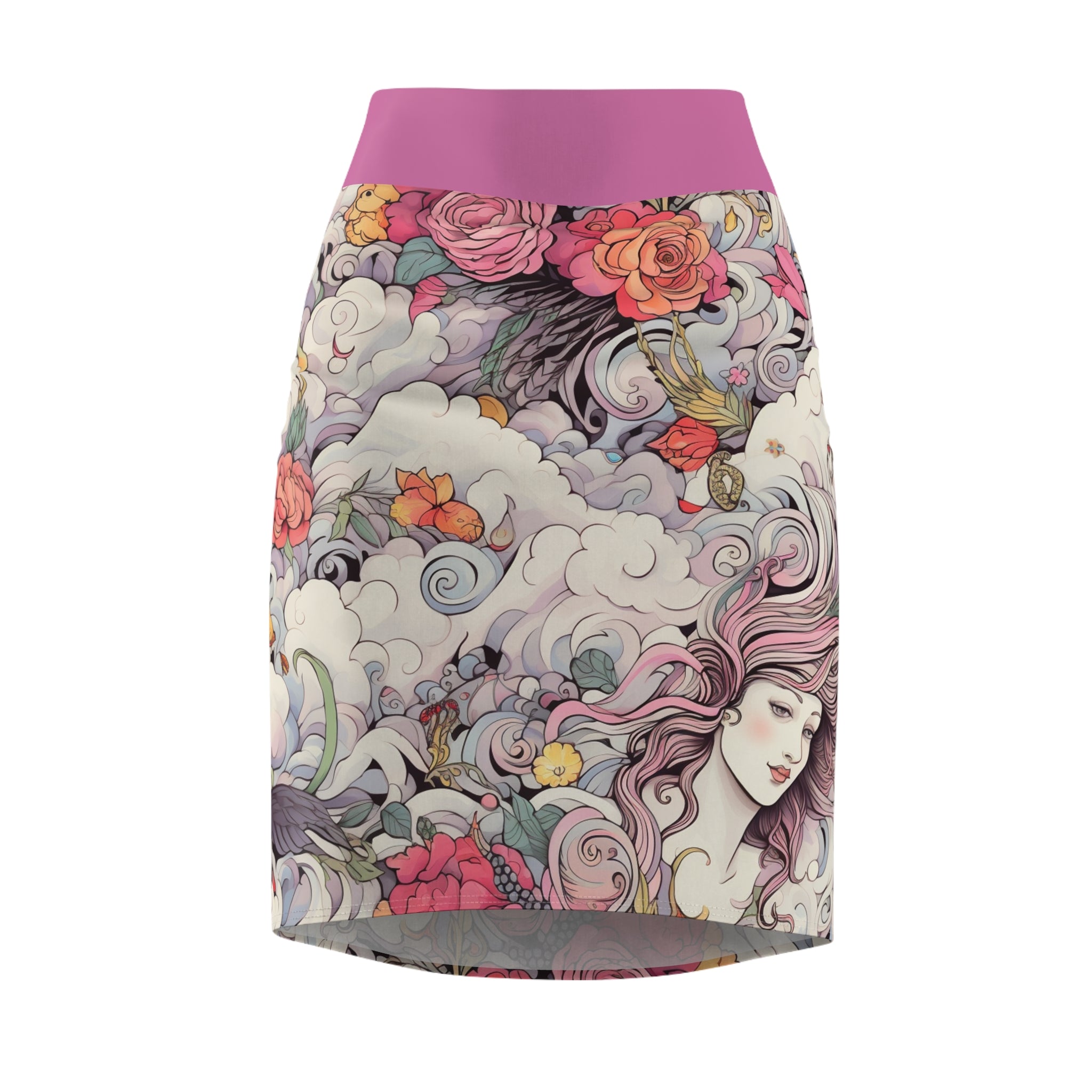 Floral Dreamscape Pencil Skirt — Romantic Art Nouveau Print