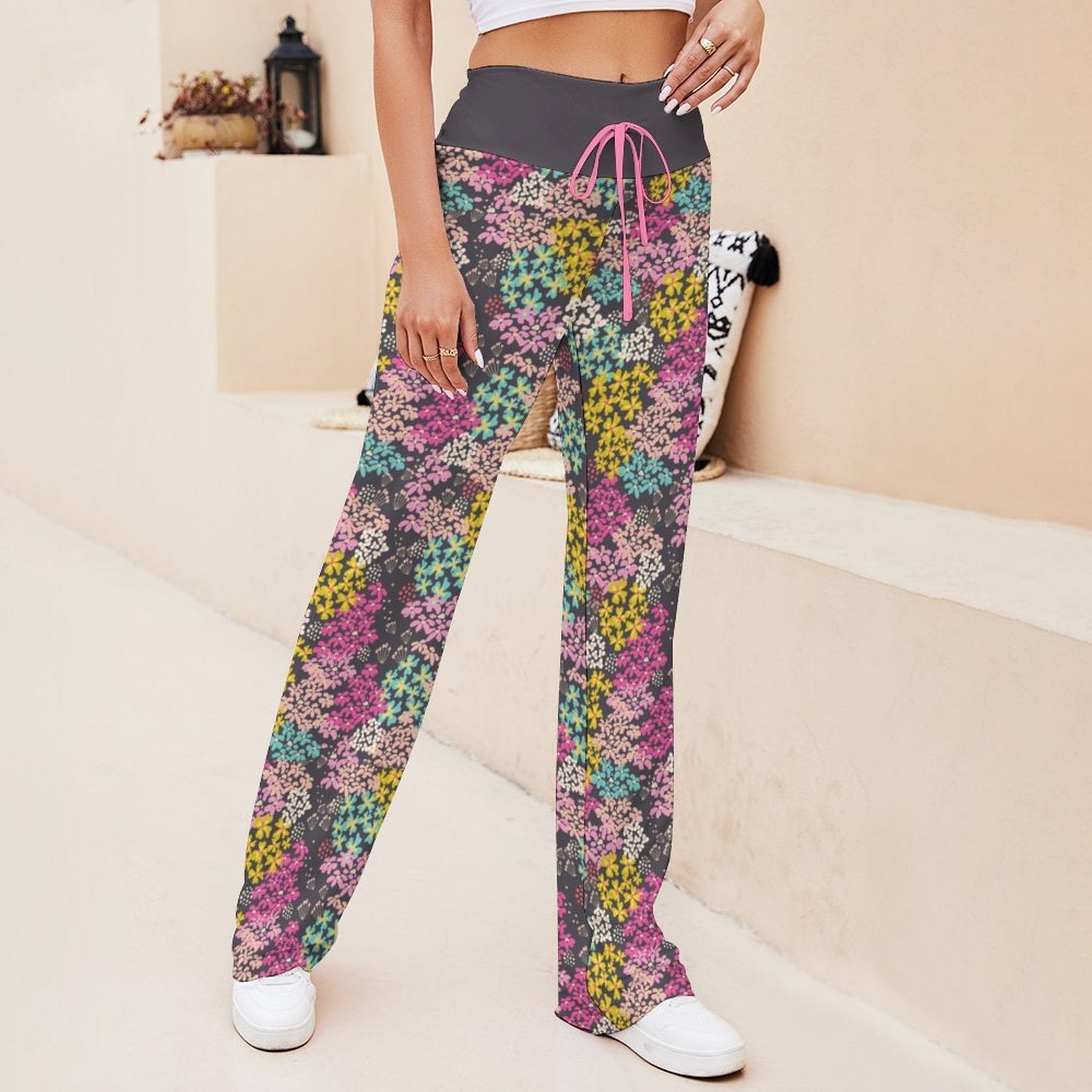 Summer Vibes Drawstring Yoga Pants with Straight Baggy